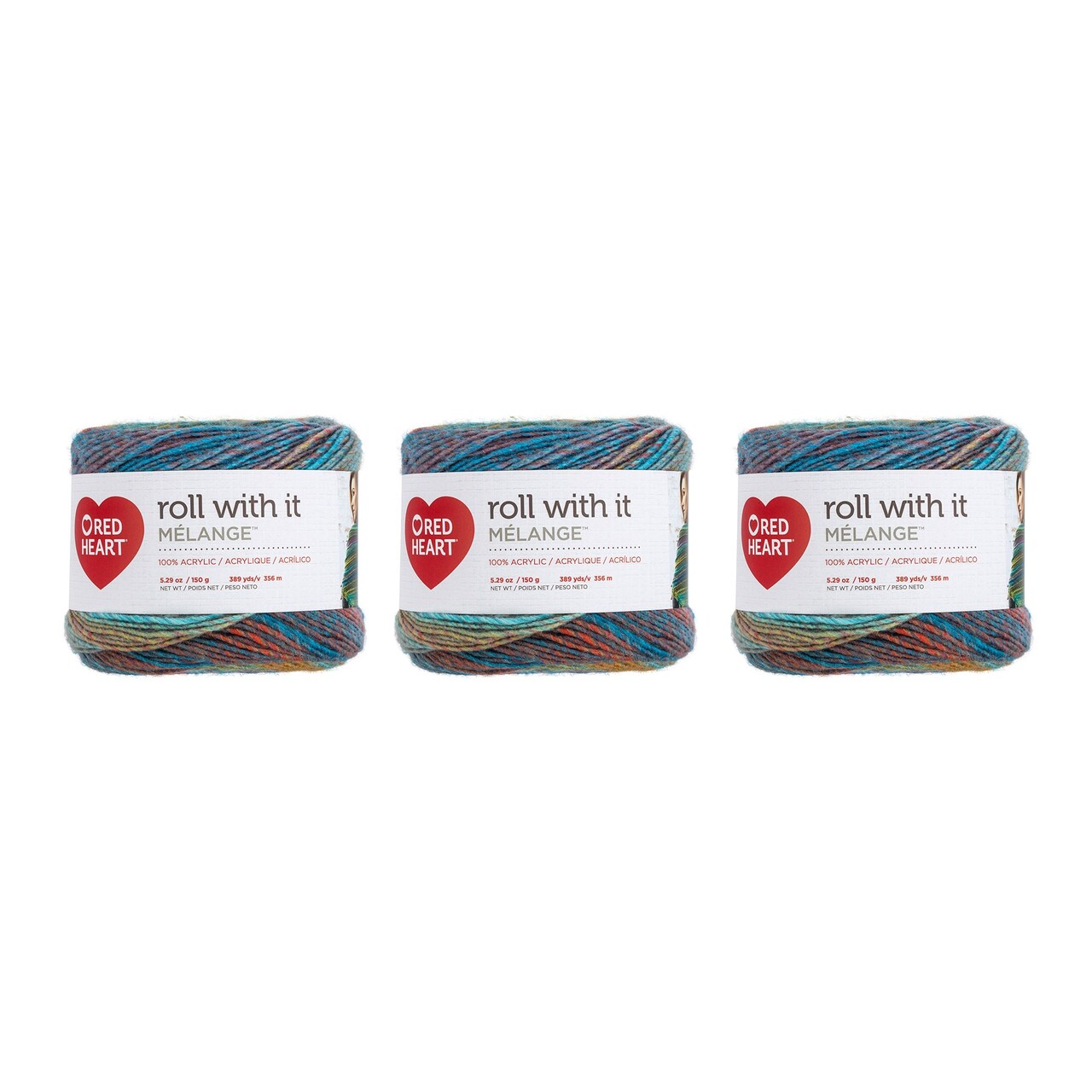 Red Heart Roll With It Melange Paparazzi Yarn - 3 Pack of 150g/5.3oz -  Acrylic - 4 Medium (Worsted) - 389 Yards - Knitting/Crochet